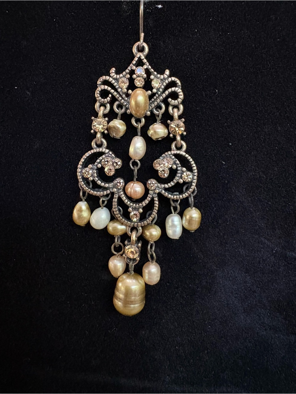 Liz Claiborne Vintage Gold-Tone Filigree Pearl Drop Earrings - Picture 4 of 5